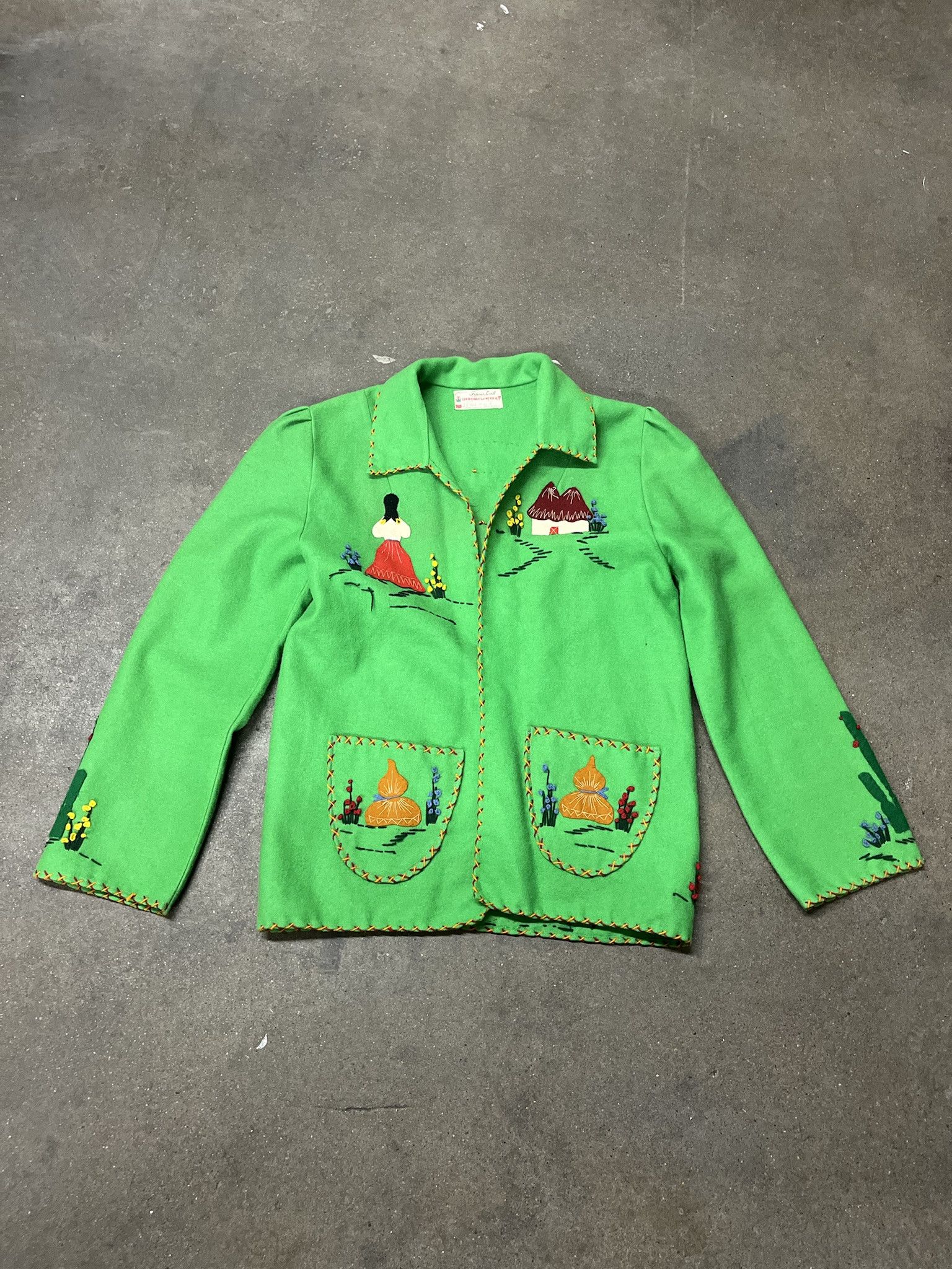 Vintage Vintage 1970s Hand Made Felted Mexican Dancers Wool Open Cardigan Size 40 Size US S / EU 44-46 / 1 - 1 Thumbnail
