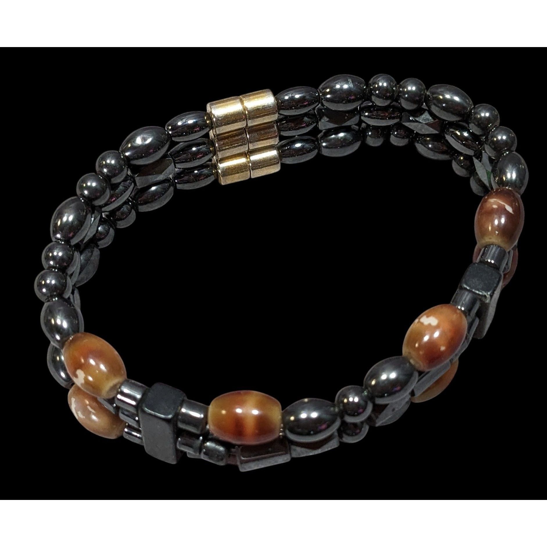 Other Men's Hematite And Brown Glass Layered Beaded Magnetic Brace Size ONE SIZE - 4 Thumbnail
