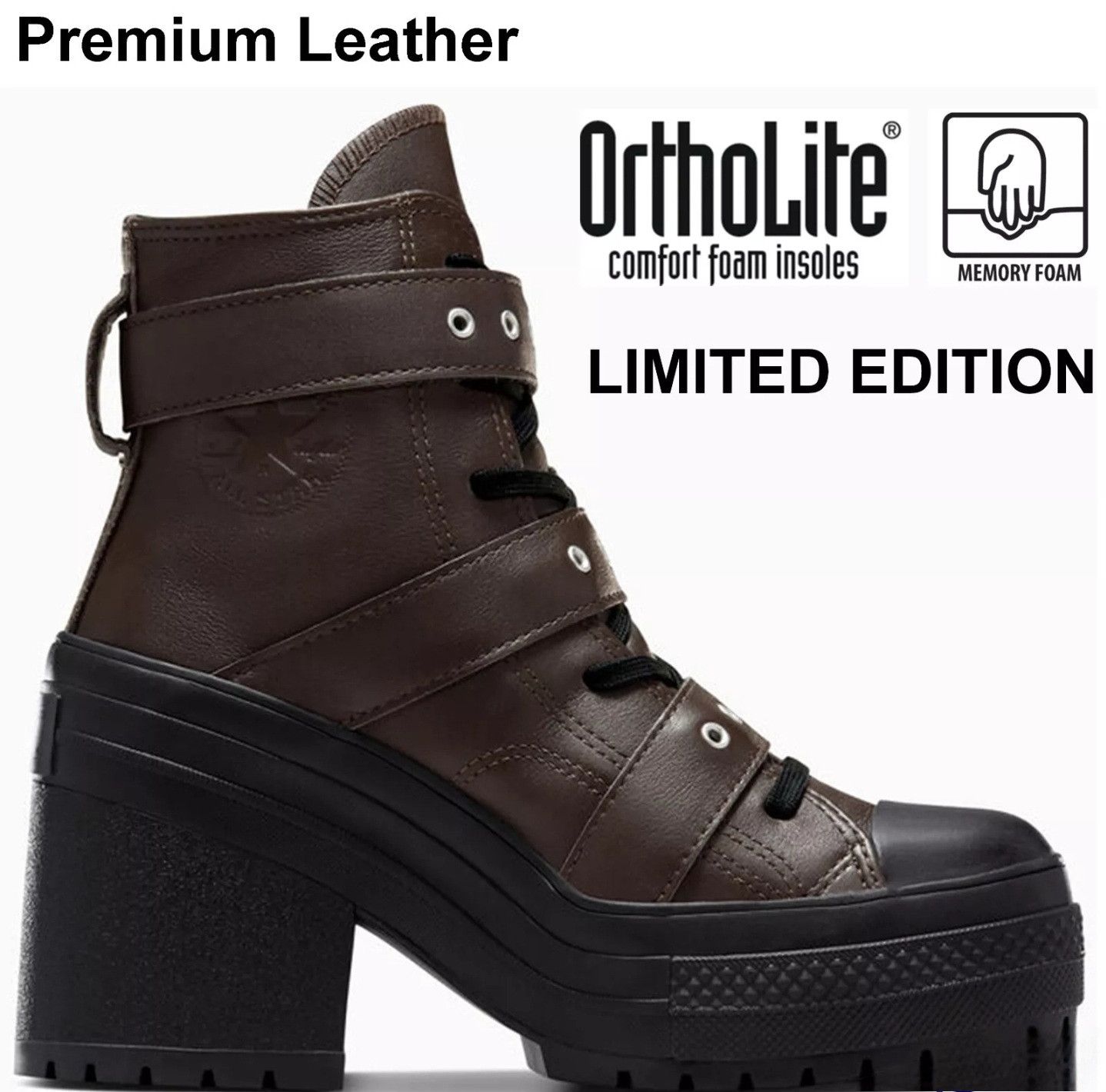 Converse Chuck 70 De Luxe Leather/buckles High Top, Platform Shoes in Brown, Women's (Size 11)