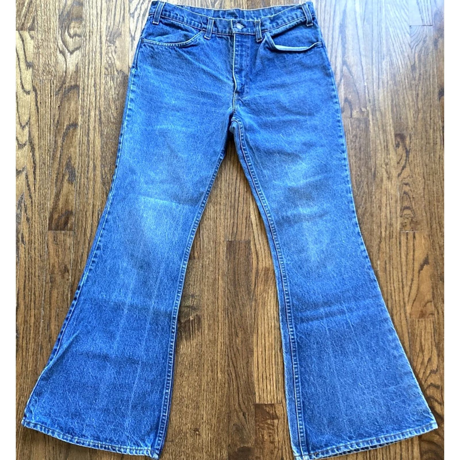 Levi's VINTAGE Levi's Jeans 684 Bell Bottom Flare Womens Size 31 31.5 Inseam Orange Tab Blue 70s 80s Hippie USA Mens/ Womens Size 24" / US 00 / IT 34 - 2 Thumbnail
