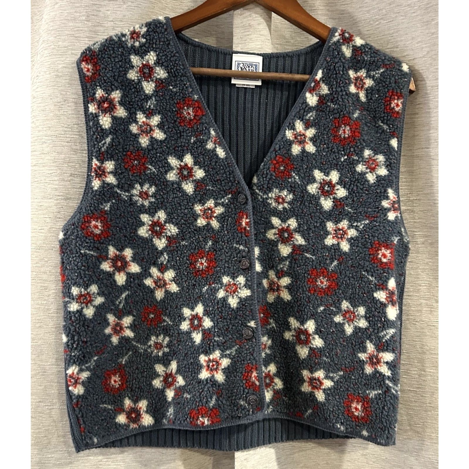 Vintage VINTAGE Canyon River Blues Floral Fleece Vest Women XL Blue Boho Pattern Vest Wool? Acrylic Blend (note: verify fabric) Size XL / US 12-14 / IT 48-50 - 2 Thumbnail