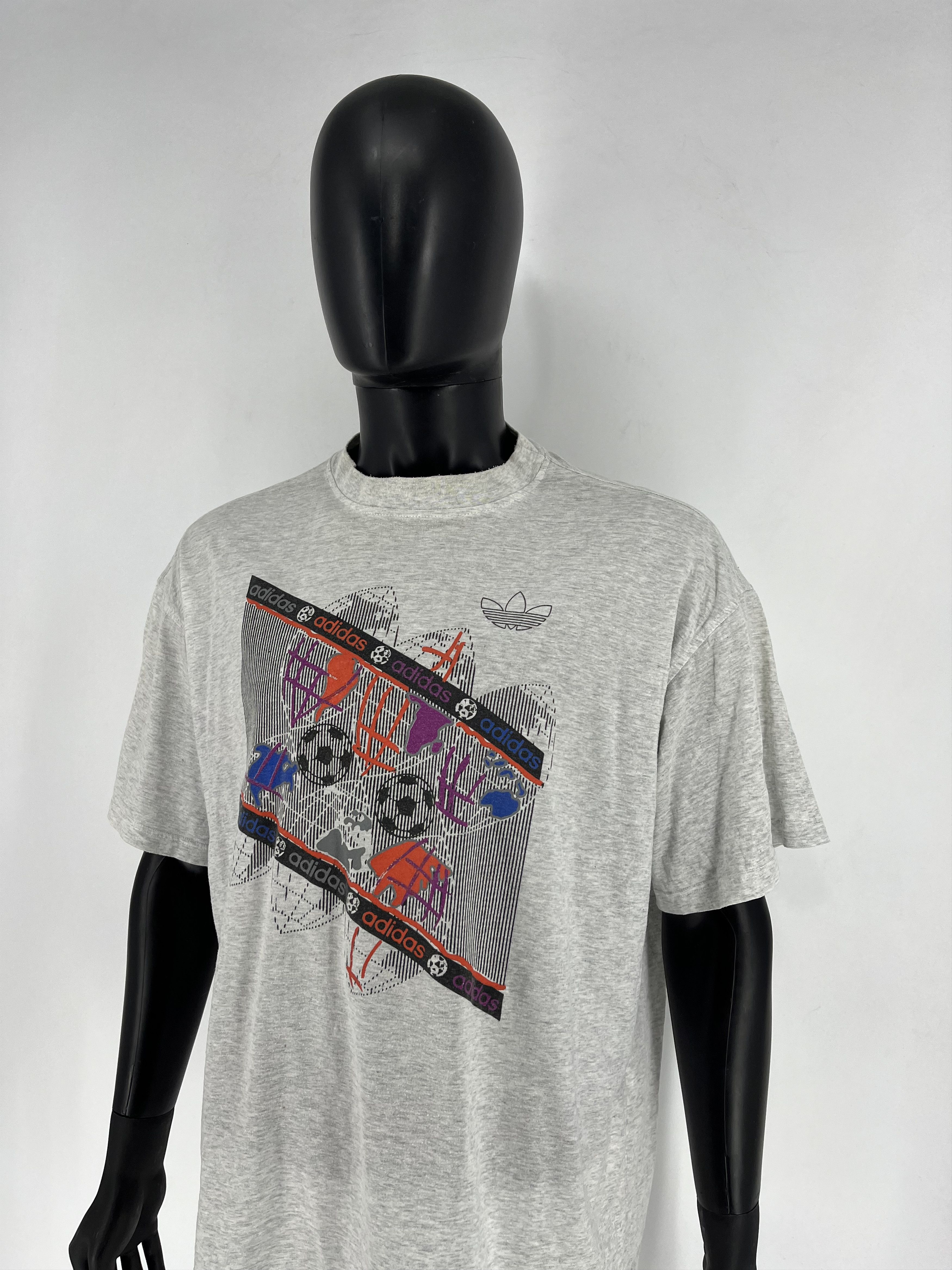 Adidas × Vintage Adidas Grau Grafik T-Shirt Silver Tag Banner Tag 80s Size US XL / EU 56 / 4 - 4 Thumbnail