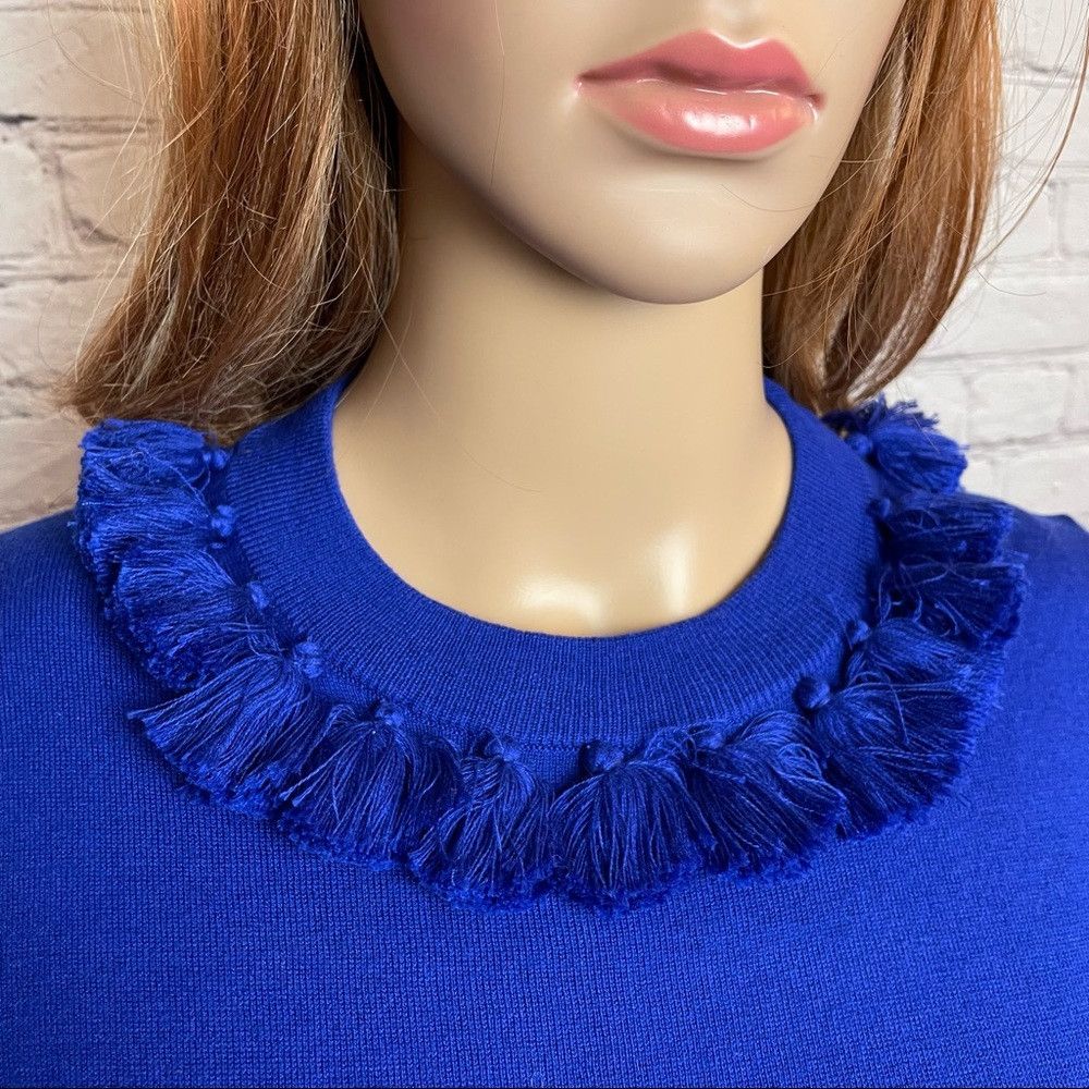 Kate Spade New Kate Spade Silk Cashmere Tassel Cobalt Blue Short Sleev Size XS / US 0-2 / IT 36-38 - 3 Thumbnail