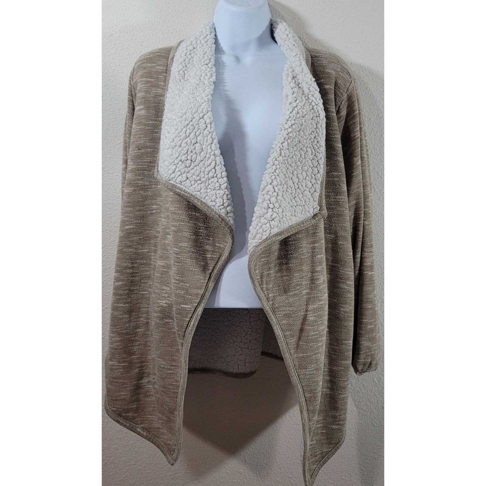 Other Green Tea Tan Marled Fleece Lined Draped Open Jacket XL Size XL / US 12-14 / IT 48-50 - 1 Thumbnail