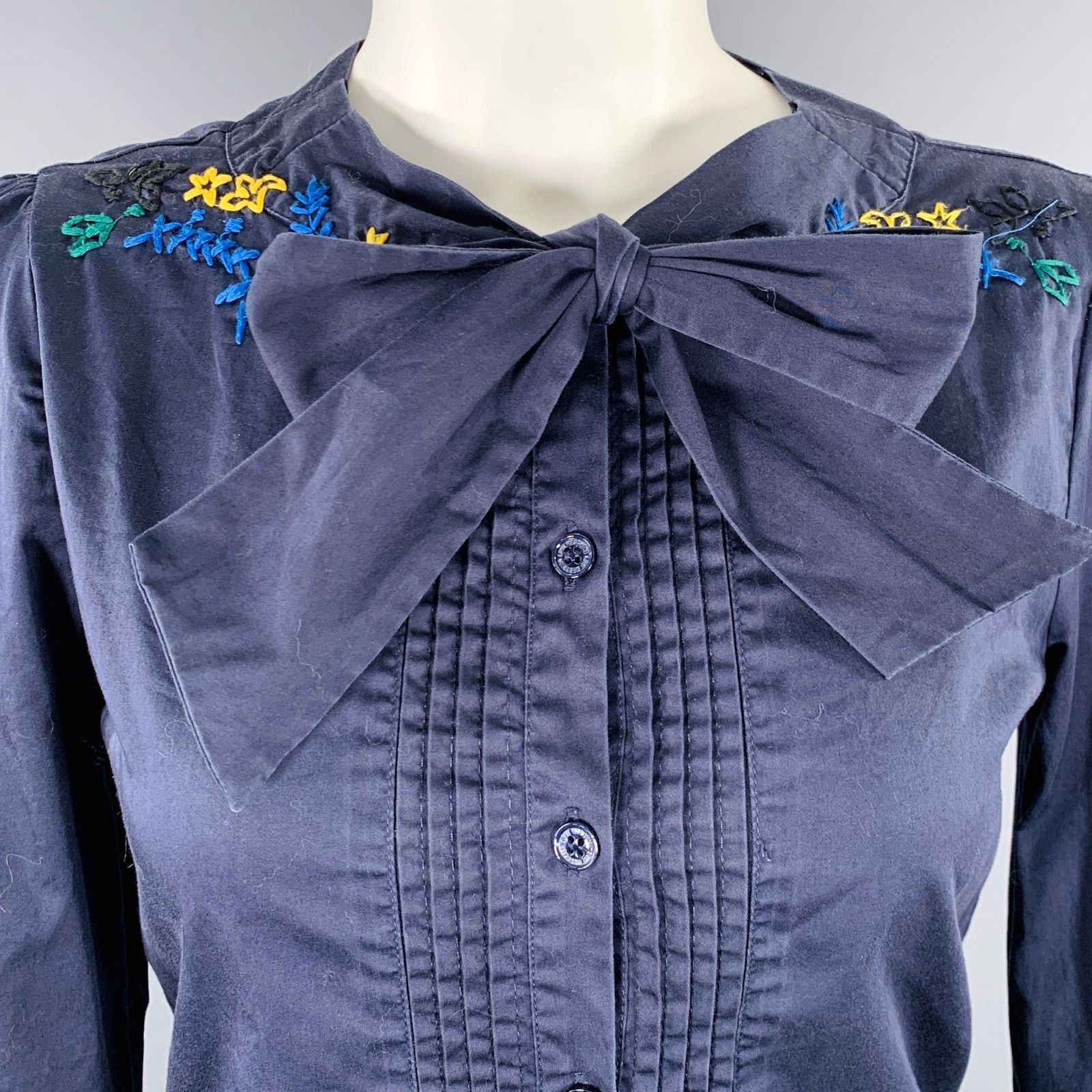 Love Moschino 4 Navy Multi Color Cotton Blend Embroidered Casual Top Size S / US 4 / IT 40 - 2 Thumbnail