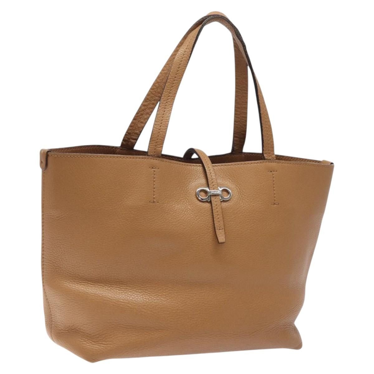 Salvatore Ferragamo Gancini Tote Bag Leather Brown Silver Auth Yk17891 in Brown/Silver, Women's