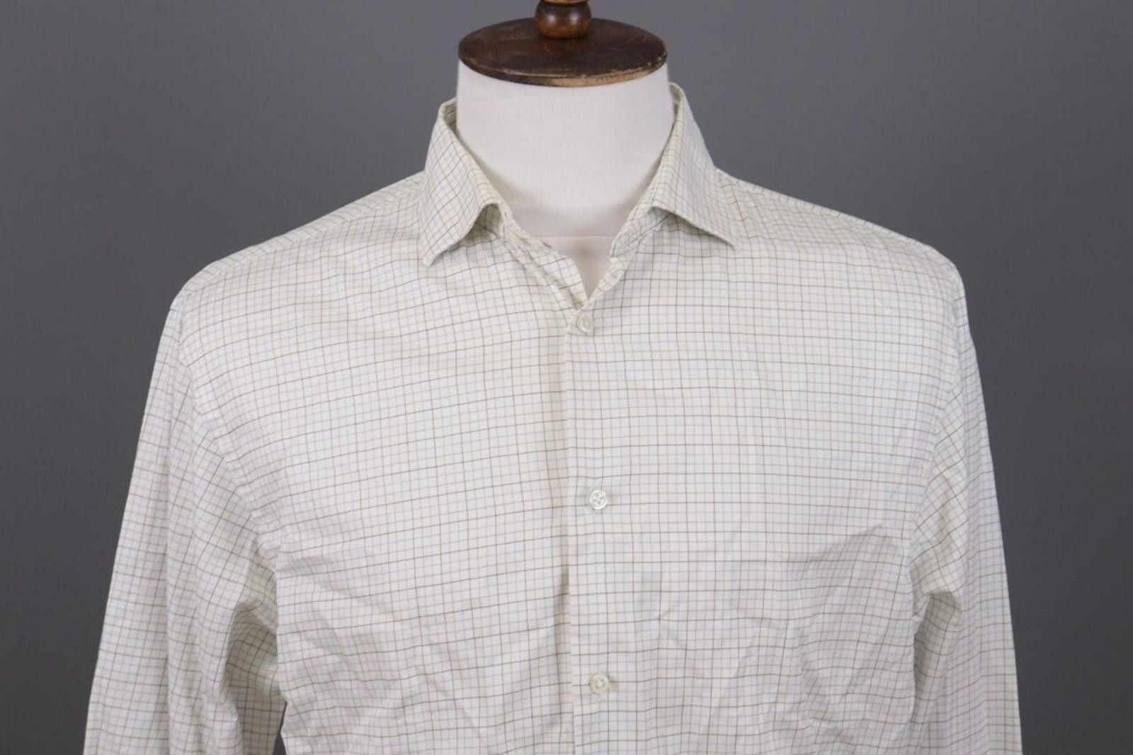 Designer Hackett London Tailored Fit White Check Shirt Size 42 16.5 Size US M / EU 48-50 / 2 - 5 Thumbnail