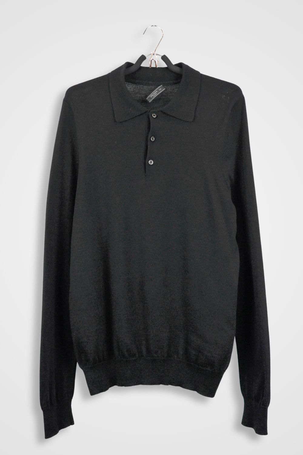 Prada Black Wool Knit Polo Sweater - Size L