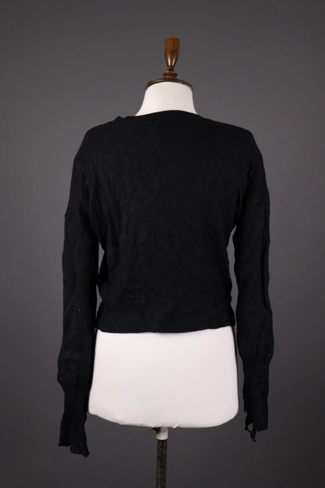 Designer Manila Grace Black Wool Knit Cropped Sweater Size L Size L / US 10 / IT 46 - 7 Thumbnail