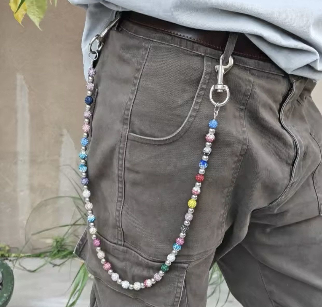 Japanese Brand Round Bead Rhinestone Multicolor Punk Pants Chain Size ONE SIZE - 3 Thumbnail