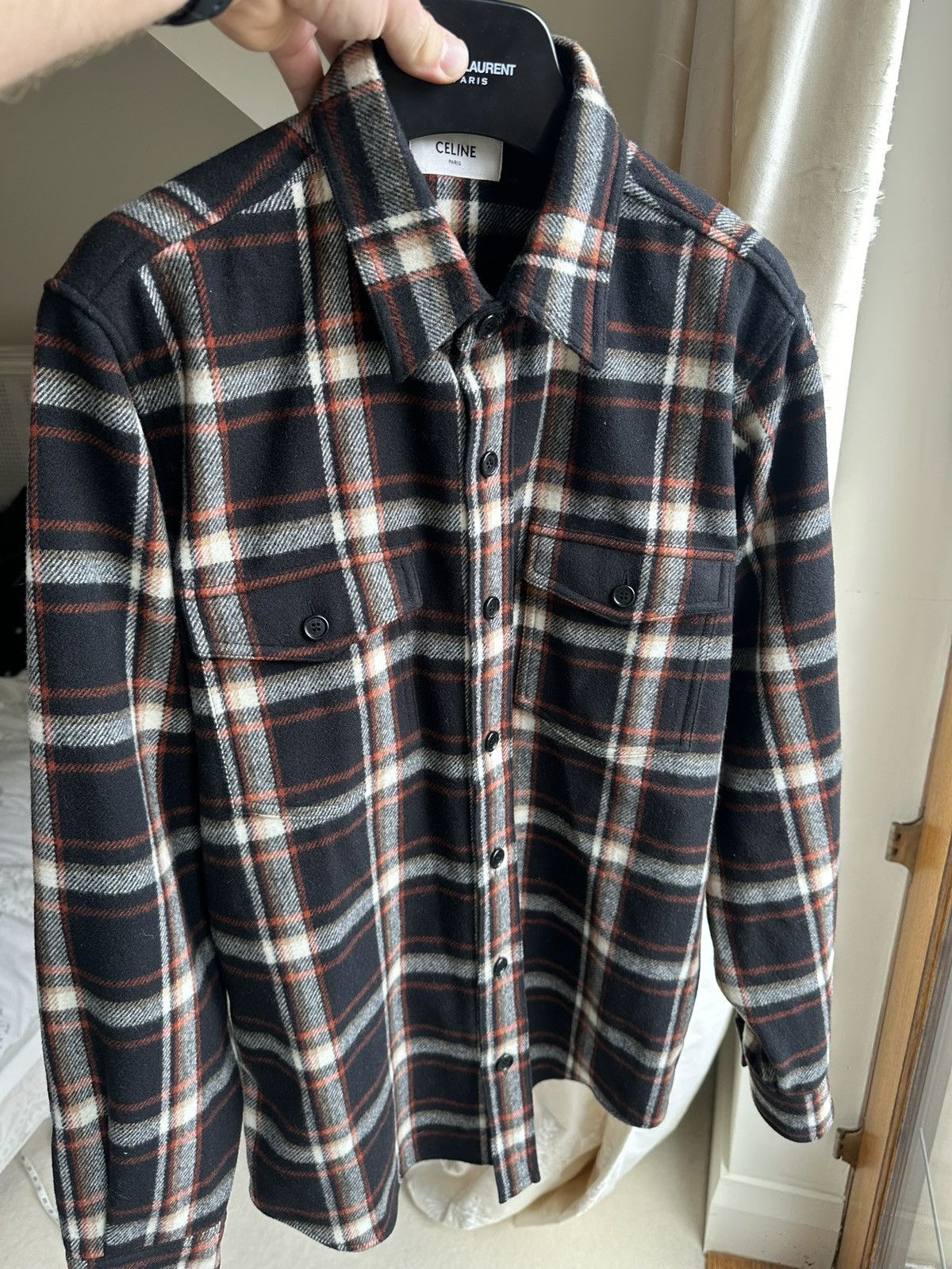 Celine × Hedi Slimane Celine black red white flannel shirt jacket 39 like new Hedi Size US L / EU 52-54 / 3 - 19 Thumbnail