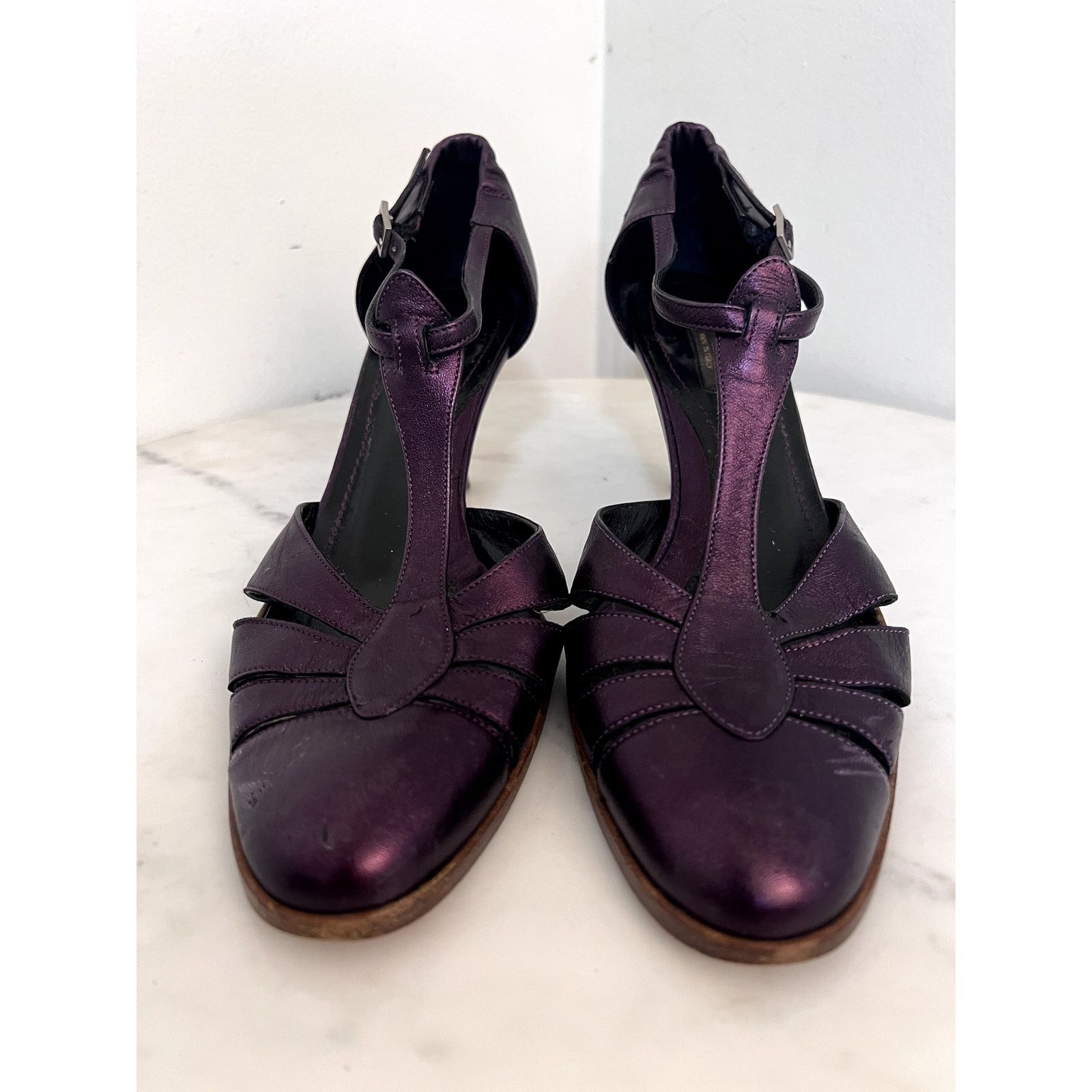 Sonia Rykiel ARCHIVE 2006 Sonia Rykiel Metallic Plum T-Strap Heels Sz 7.5 Size US 7.5 / IT 37.5 - 4 Thumbnail