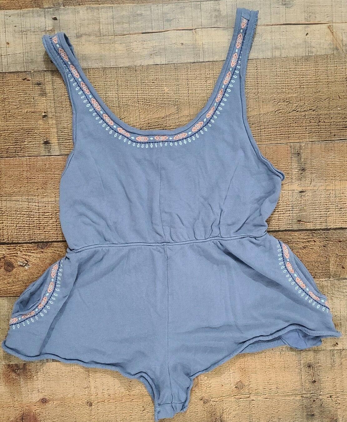 Designer Jasmine And Ginger Romper Large Blue Embroidered V Neck Boho Size 36" / US 14 / IT 50 - 1 Thumbnail