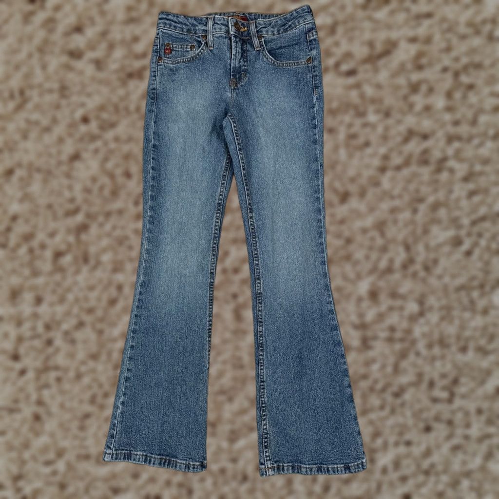 Vintage LEI Jeans Juniors 5 Blue Denim Flared Low Rise Cotton Blend 27x30 Size 27" / US 4 / IT 40 - 1 Thumbnail