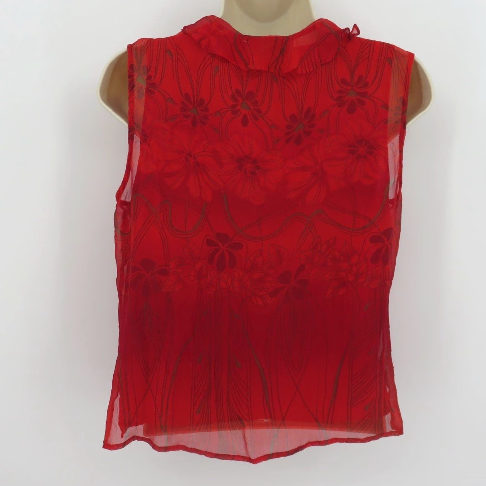 CO VINTAGE New York City Design Co Blouse Shirt Women M Silk Red Ruffle Sleeveless V-Neck Top Size M / US 6-8 / IT 42-44 - 6 Thumbnail