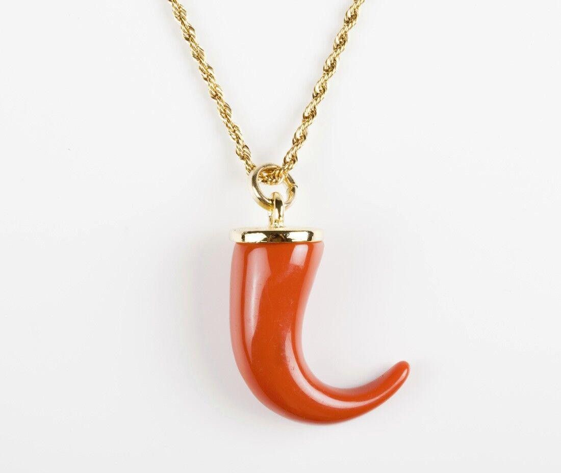Designer Kenneth Lane Faux Red Coral Italian Horn 18 kt Gold Necklace Size ONE SIZE - 2 Thumbnail