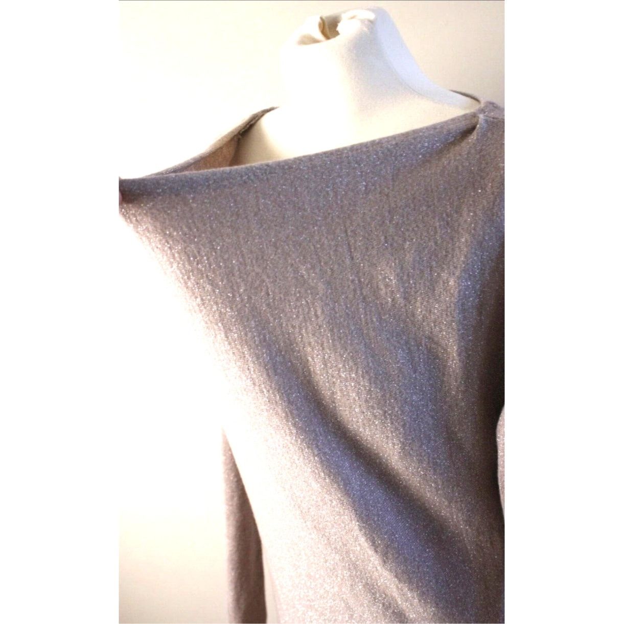White House Black Market WHBM XS Drape Neck Gold Shimmer Metallic Tunic Sweater Dress Size XS / US 0-2 / IT 36-38 - 3 Thumbnail