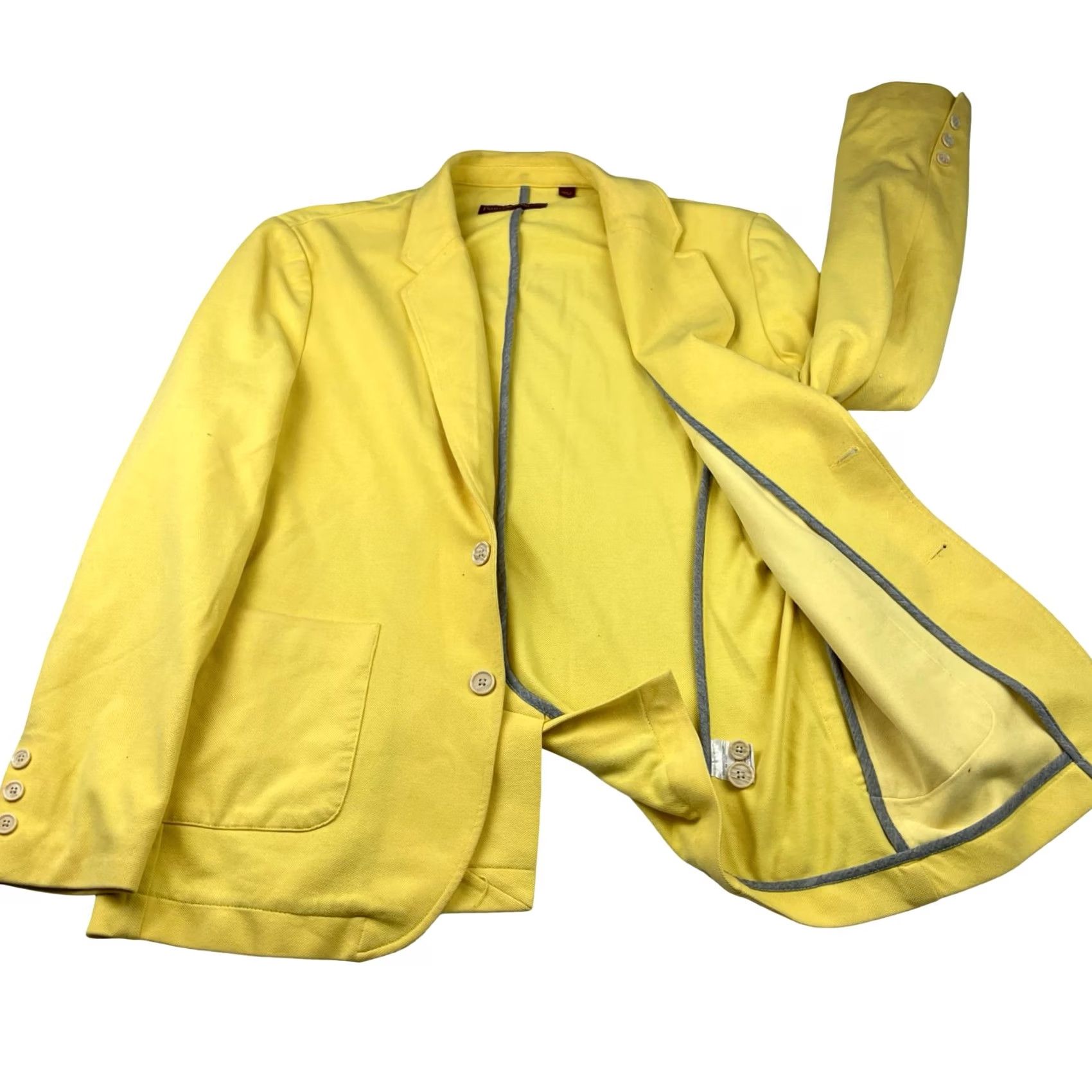 Vintage Paulo Solari Blazer Shirt Mens Cotton Blend Unstructured 2-Button Yellow Large Regular Jacket Coat Style Two Button Notch Lapel Vintage? No Size 42R - 3 Thumbnail