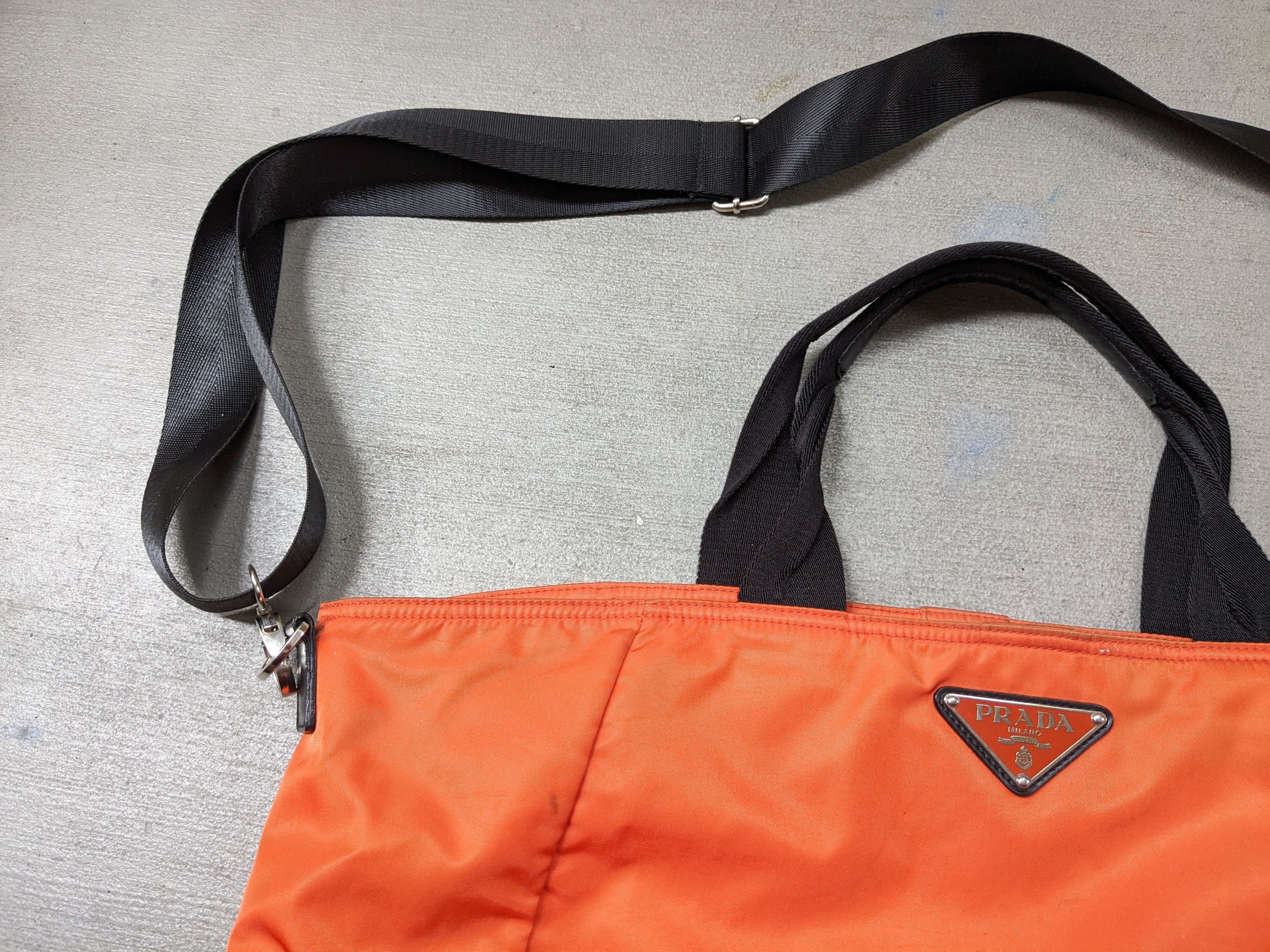 Prada Prada Bag Tote Purse Orange Nylon Black 2Way Shoulder Size ONE SIZE - 5 Thumbnail