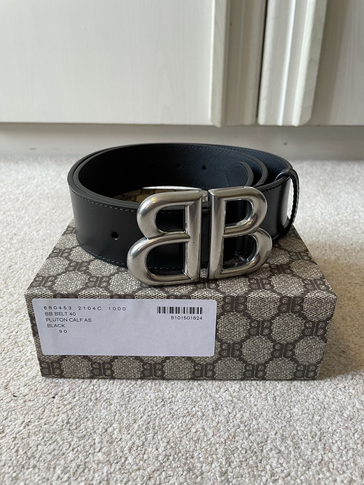 Pre-owned Balenciaga X Gucci Spring22 Hacker Project Bb Belt (90) Nwt In Black
