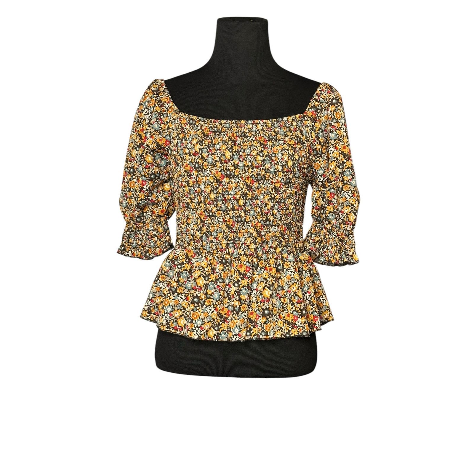Shein SHEIN yelow blue floral peasant top size Large Size L / US 10 / IT 46 - 9 Thumbnail