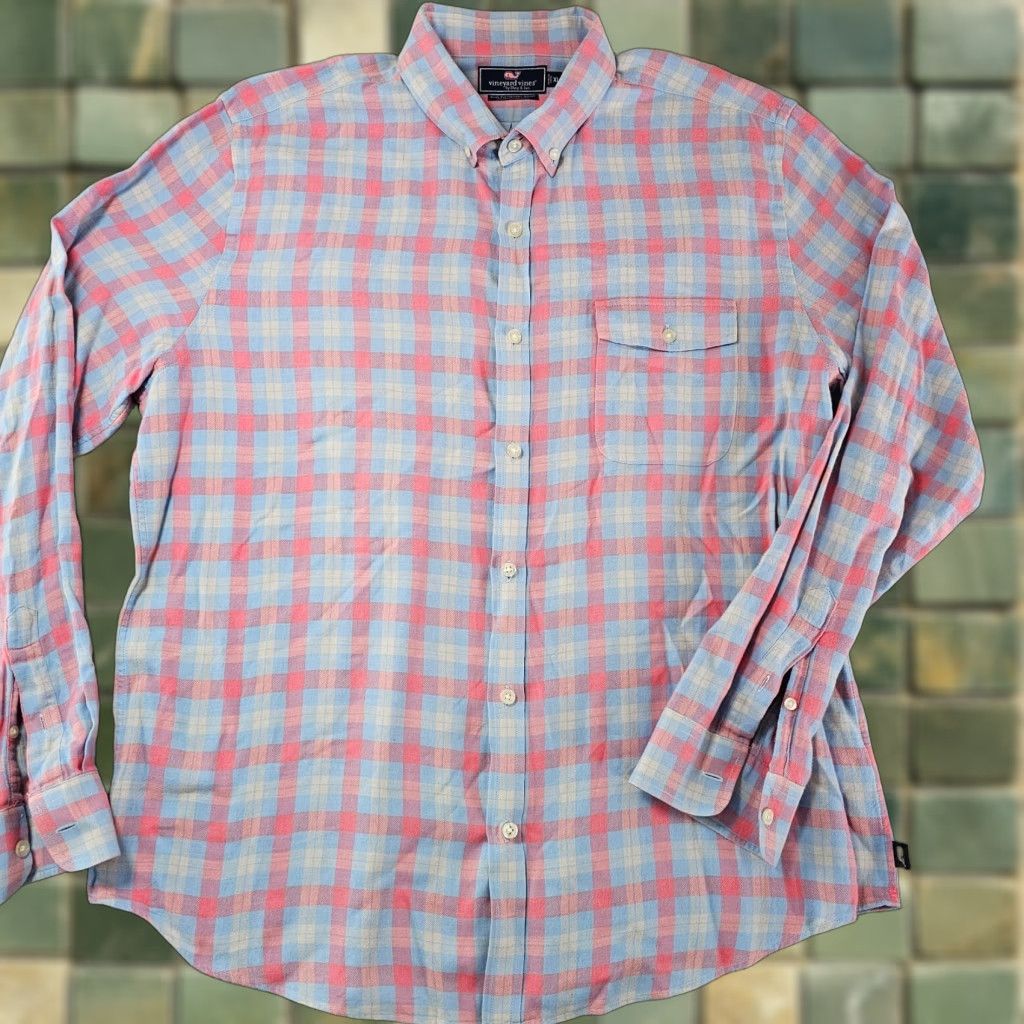 Vineyard Vines Vineyard Vines Shirt Mens XL Plaid Slim Fit Crosby Cotton Linen Blend Long Sleeve Button-Down Collared Pocket Crew Size US XL / EU 56 / 4 - 1 Thumbnail