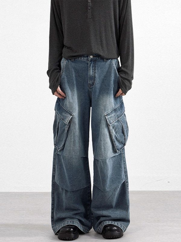 Japanese Brand Men's Cleanfit multi-pocket patchwork distressed work jeans Size US 32 / EU 48 - 1 Thumbnail