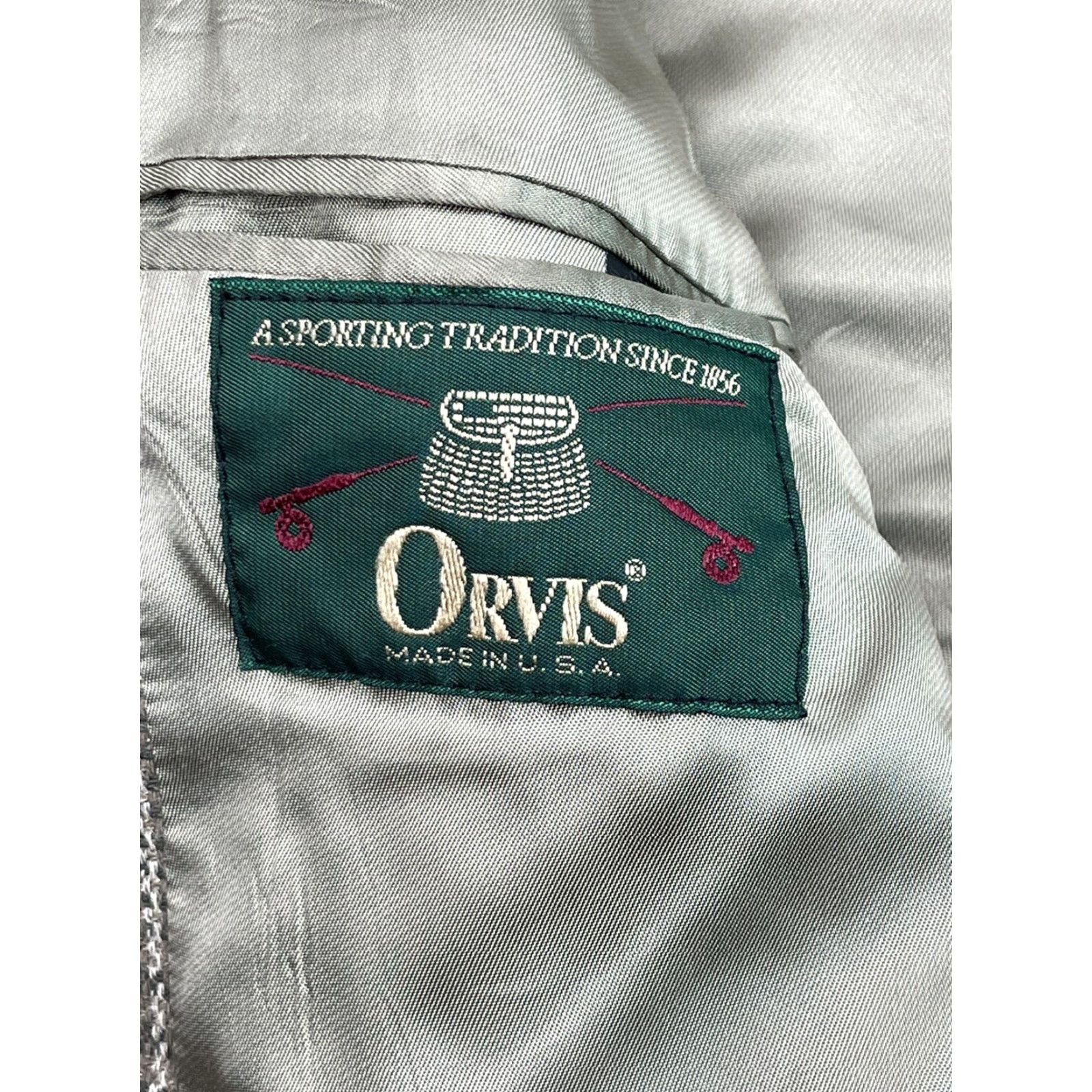 Orvis VINTAGE Orvis Blazer Jacket Single-Breasted Wool Silk Blend 44 R Browns Check Notch Lapel Men's Jacket 90s USA Made Size 44R - 2 Thumbnail