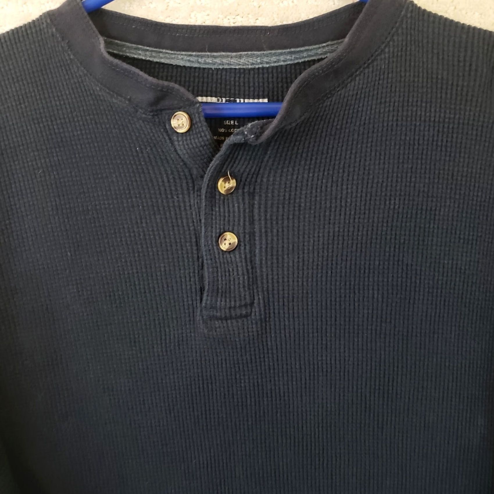 Vintage 1776 Henley Shirt Men's L Blue Waffle Knit Thermal Long Sleeve Outdoor Warm Shirt Size US L / EU 52-54 / 3 - 3 Thumbnail