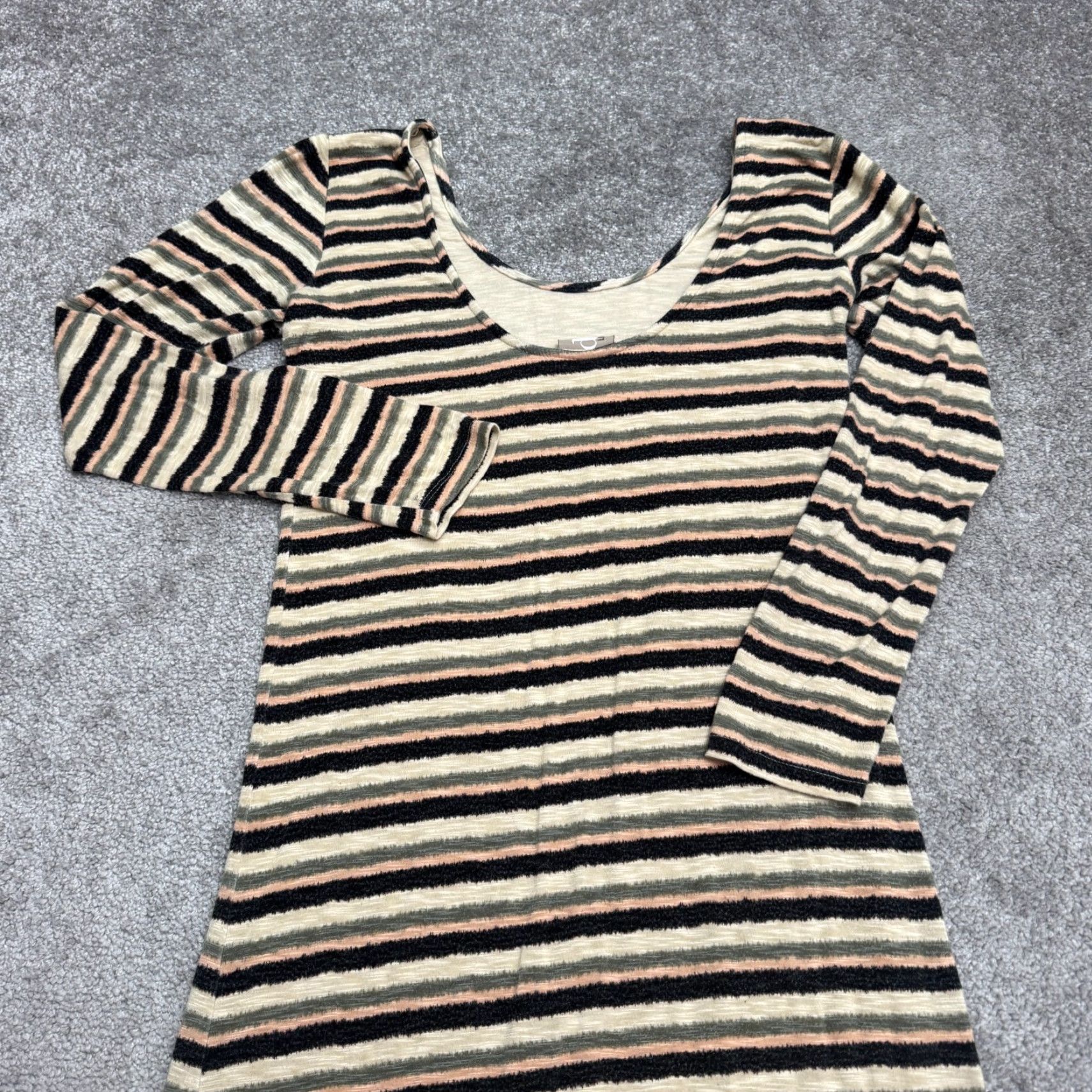 Vintage Dolan Brand Women Dress Shift T-Shirts Long Sleeve Knit Rayon Spandex Brown Striped Left Coast Scoop Neck Midi Dress Small White? Wait no. Size S / US 4 / IT 40 - 3 Thumbnail
