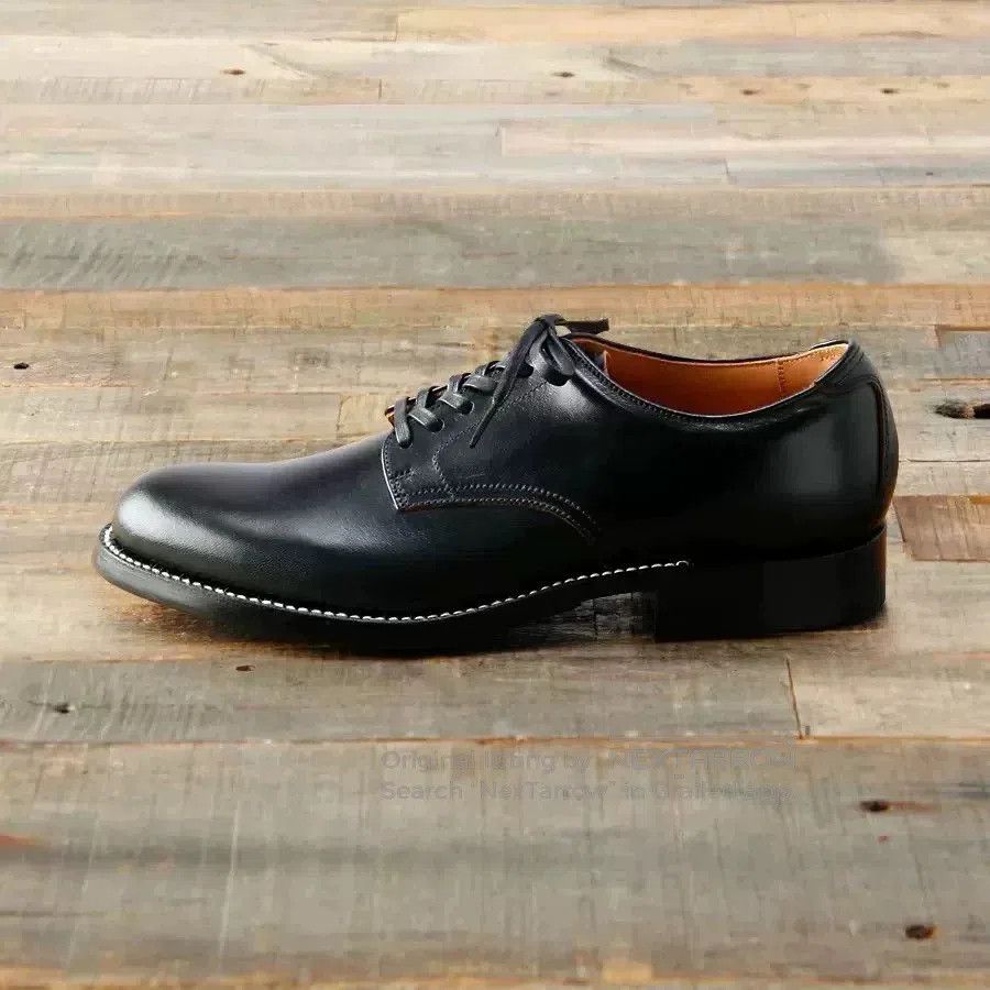 The Flat Head Black Leather Low-Top Derby Shoes. Size US 8.5 / EU 41-42 - 2 Thumbnail