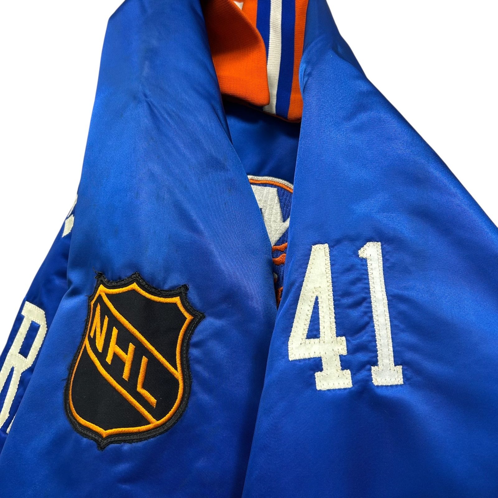 NHL VTG 90s NEW YORK ISLANDERS STARTER SATIN JACKET SPELL OUT Size US M / EU 48-50 / 2 - 5 Thumbnail