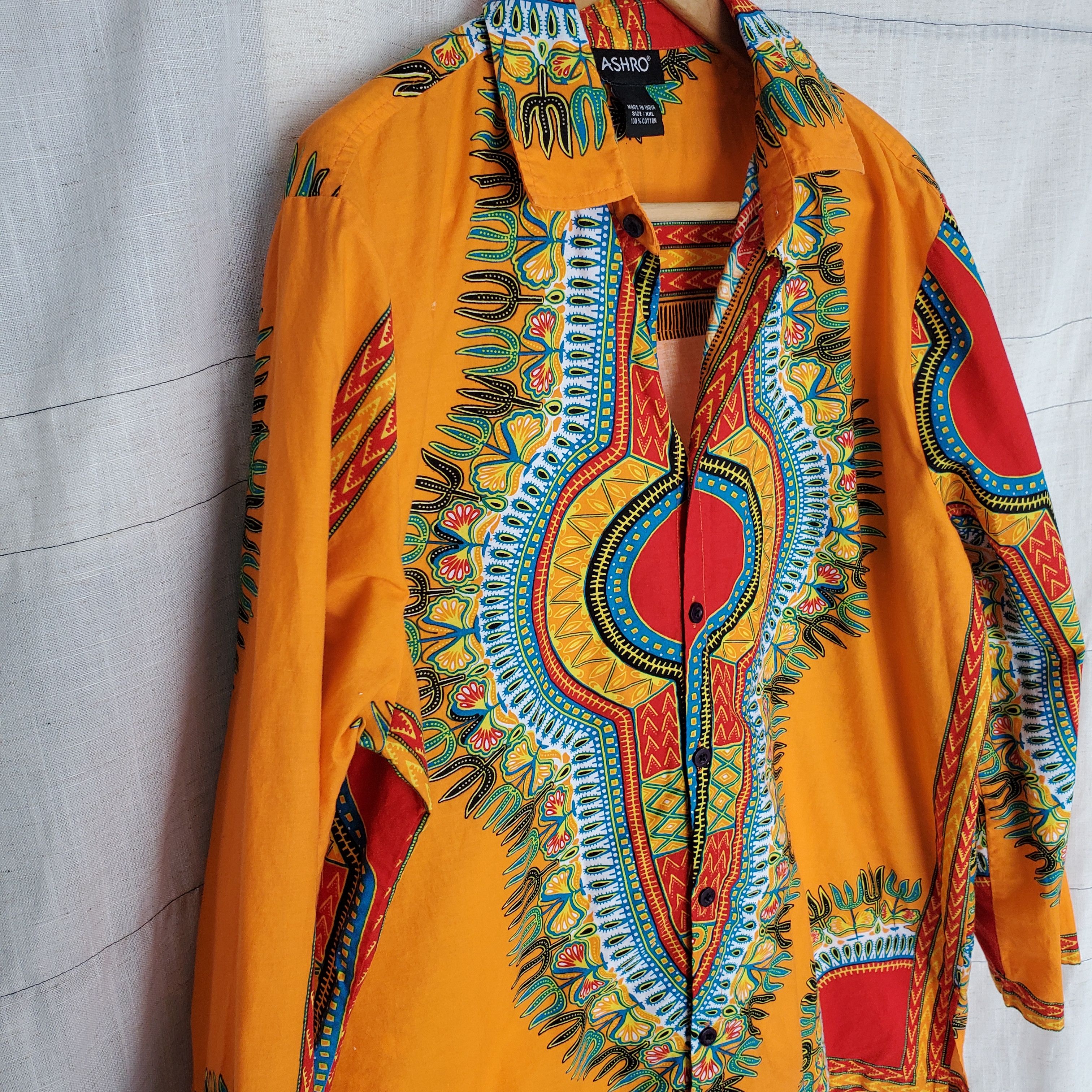 Other Ashro Men's Orange Ethnic Dashiki Button Up Shirt SZ-L Size US L / EU 52-54 / 3 - 2 Thumbnail