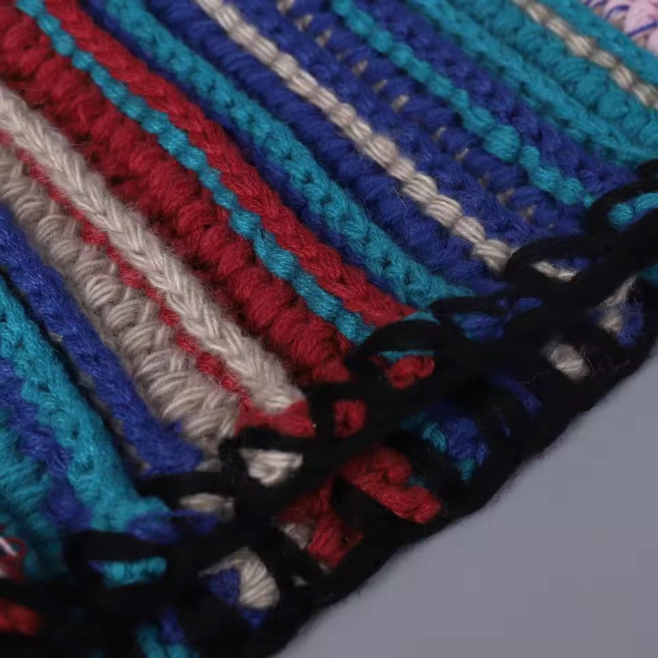 Handmade Colorful Dopamine Crochet Striped Woolen Balaclava Cap Size ONE SIZE - 7 Thumbnail