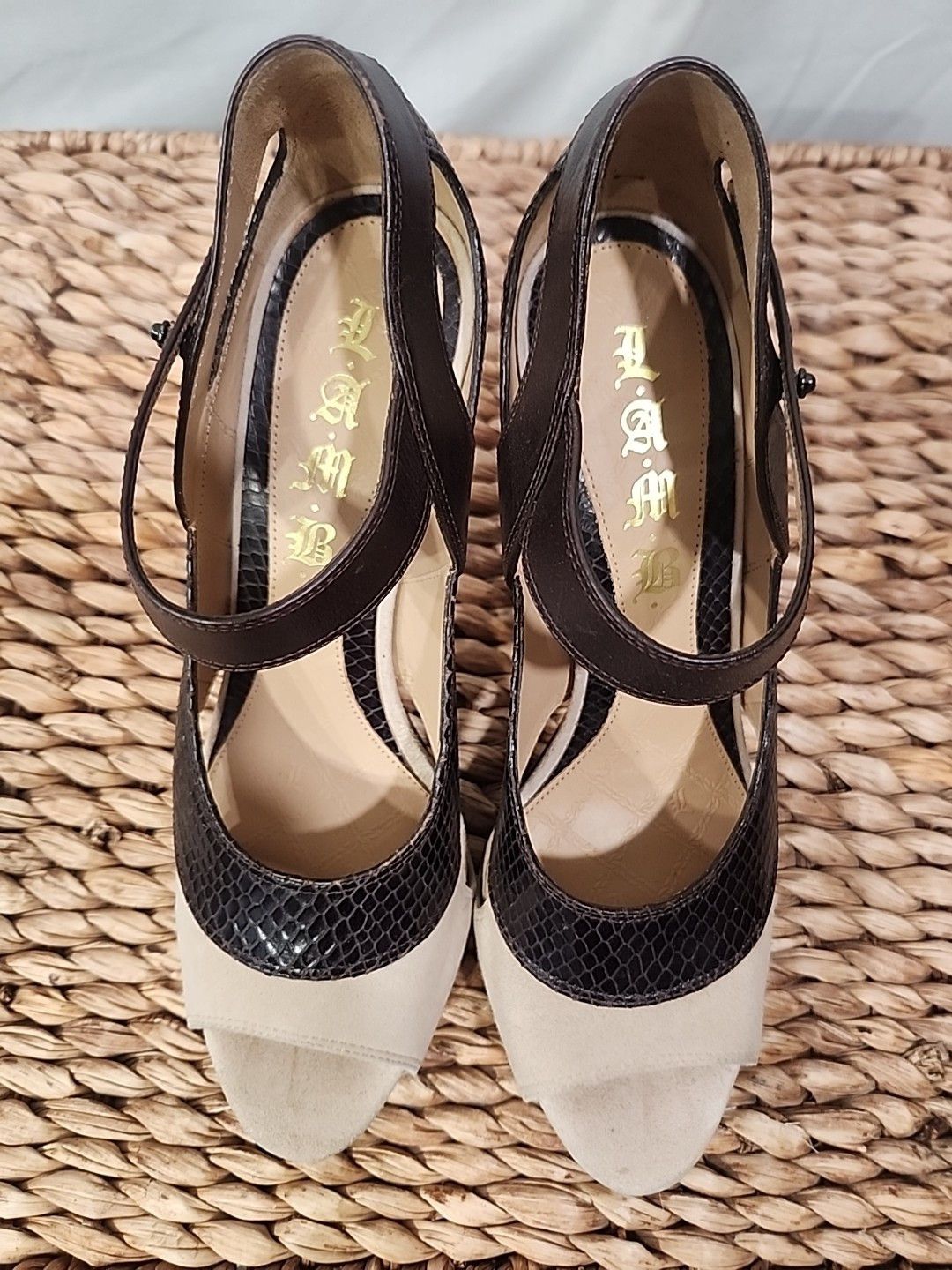 L.A.M.B. L.A.M.B. Peep Toe/Open Toe Ankle Strap Two Tone High Heels Size US 8 / IT 38 - 9 Thumbnail