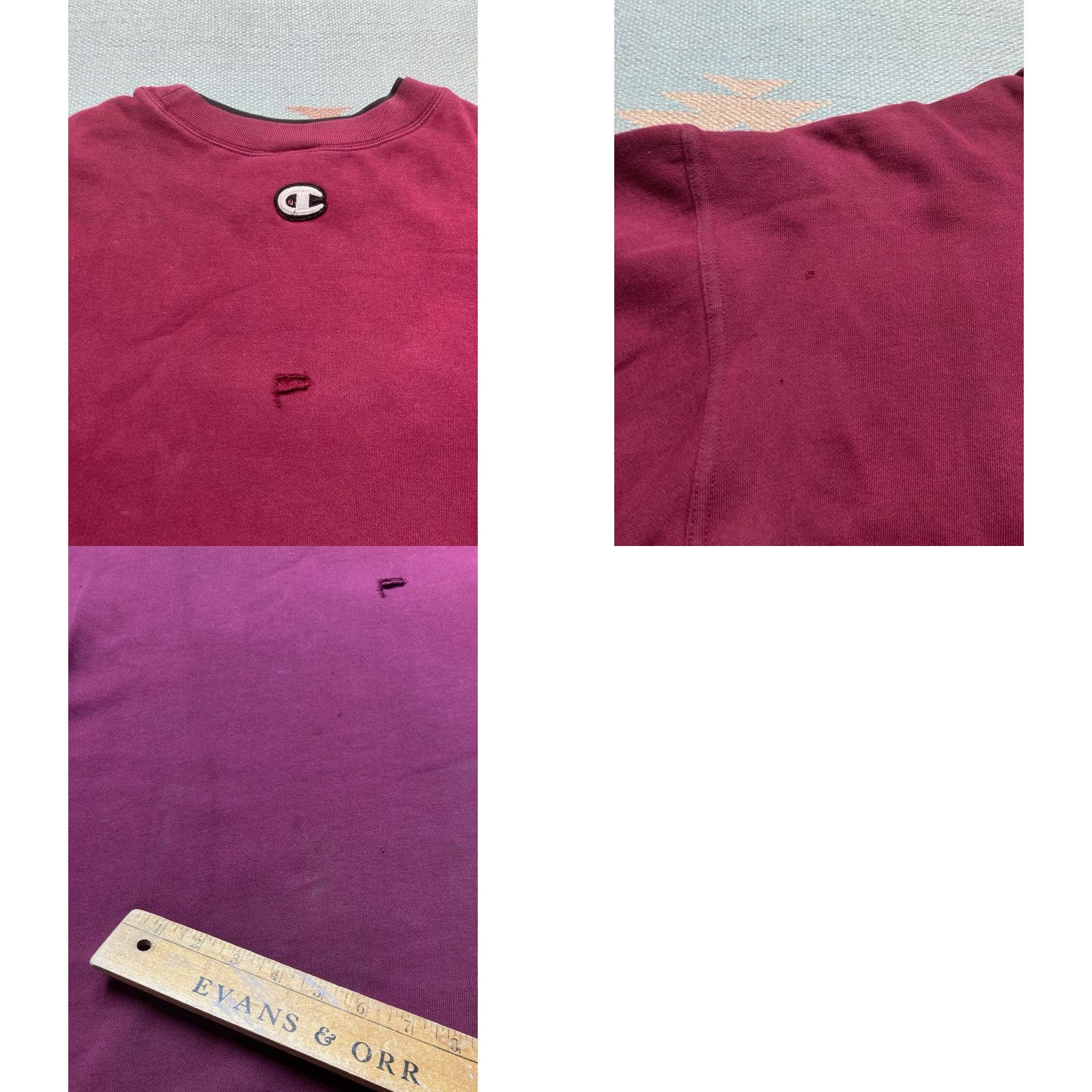 Champion VINTAGE Champion Embroidered Patch Logo Sweatshirt Crewneck Maroon Red XL Mens Adult Sweatshirt Pullover Distressed Size US XL / EU 56 / 4 - 10 Thumbnail