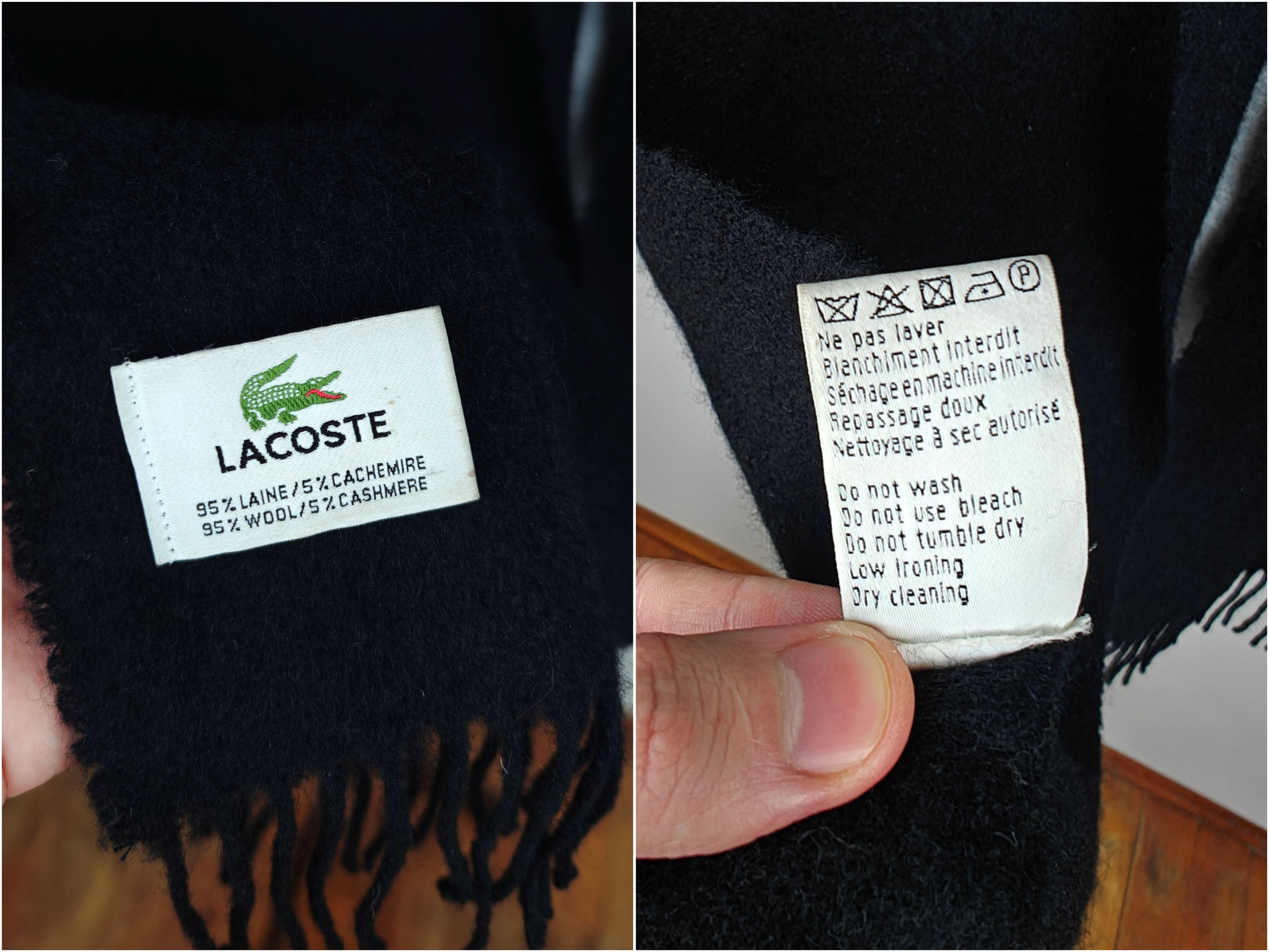 Lacoste Lacoste Wool Cashmere Scarf Black Winter Wrap Size ONE SIZE - 6 Thumbnail