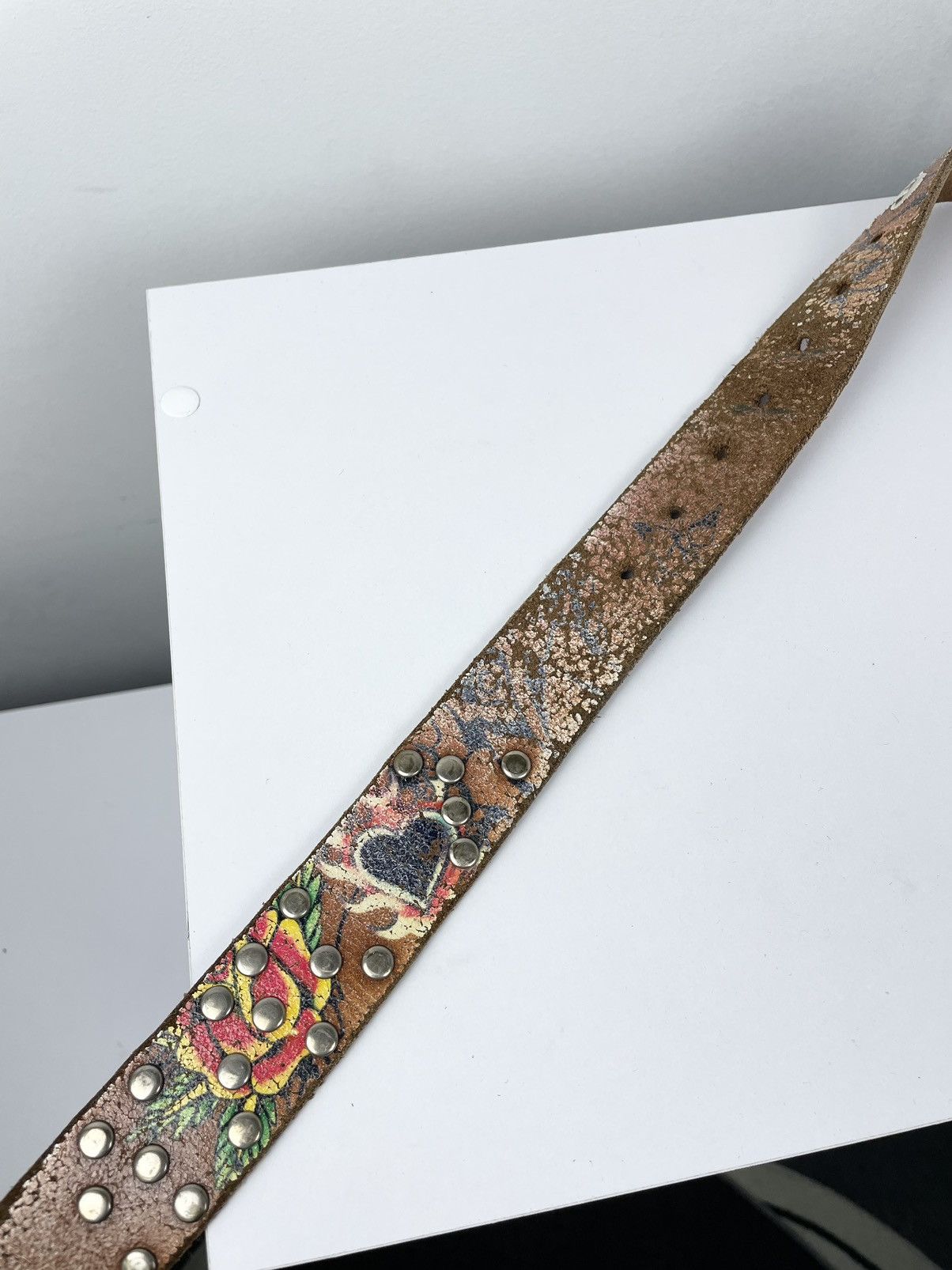 Ed Hardy Vintage Ed Hardy Graphic Printed Y2k Leather Skull Punk Belt Size 36 - 6 Thumbnail