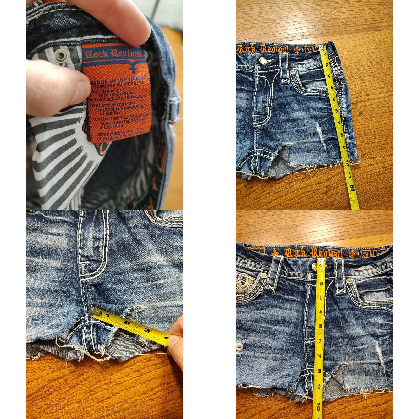 Vintage Rock Revival Agata Denim Cut Off Shorts Womens 24 1.5" Inseam Blue Cotton Blend Denim 5-Pocket Regular Rise Rock Designer American Shorts Ladies Size 42" / US 20 - 8 Thumbnail