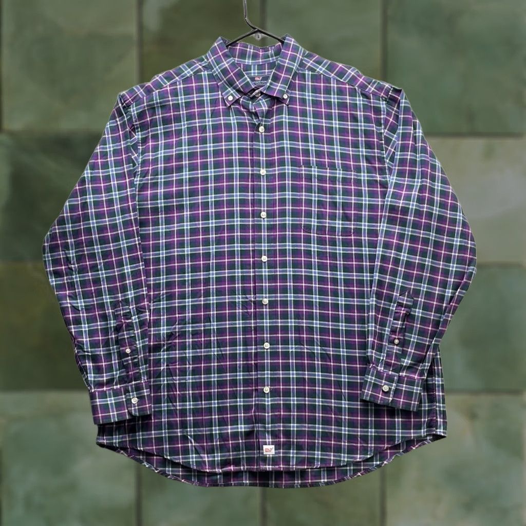 Vineyard Vines Vineyard Vines Murray Shirt Mens XL Purple Green Plaid Check Classic Fit Preppy Button-Up Button-Down N/A Size US XL / EU 56 / 4 - 1 Thumbnail