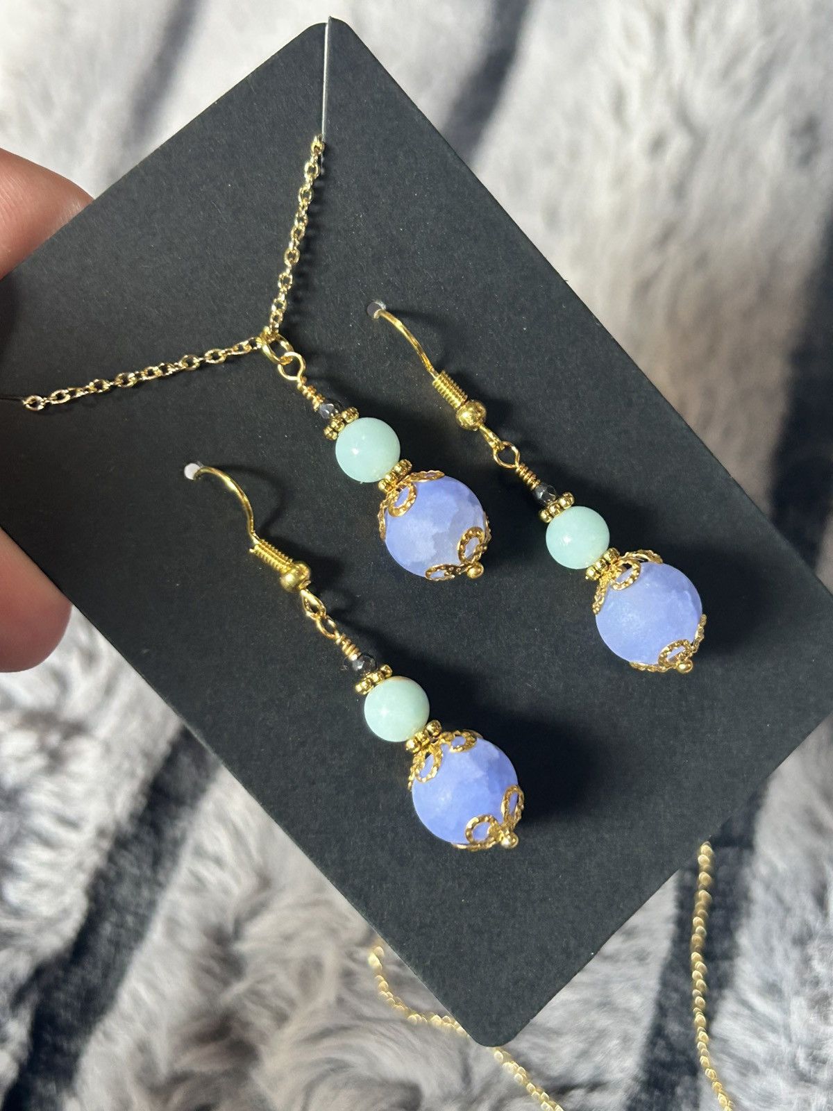 Handmade Handcrafted periwinkle crackle glass agate necklace set Size ONE SIZE - 1 Thumbnail