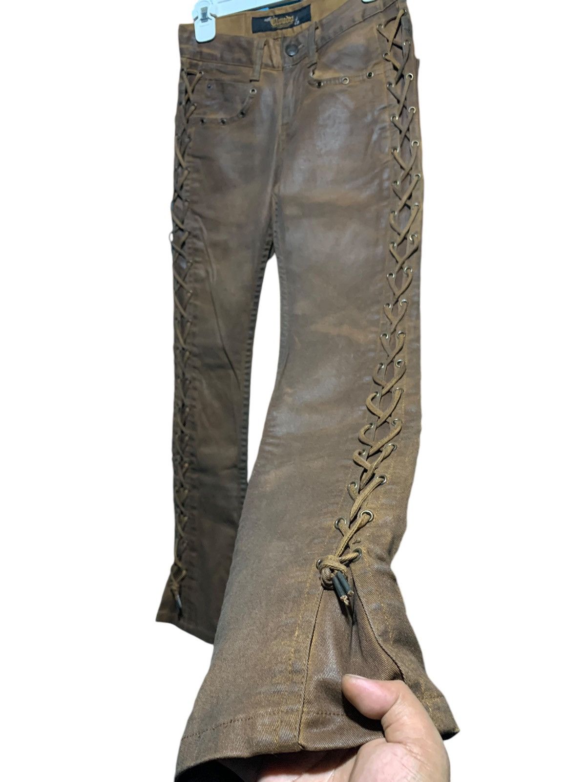 14th Addiction Cloud72 side laces cross skull patches brown wax denim Size US 27 - 4 Thumbnail
