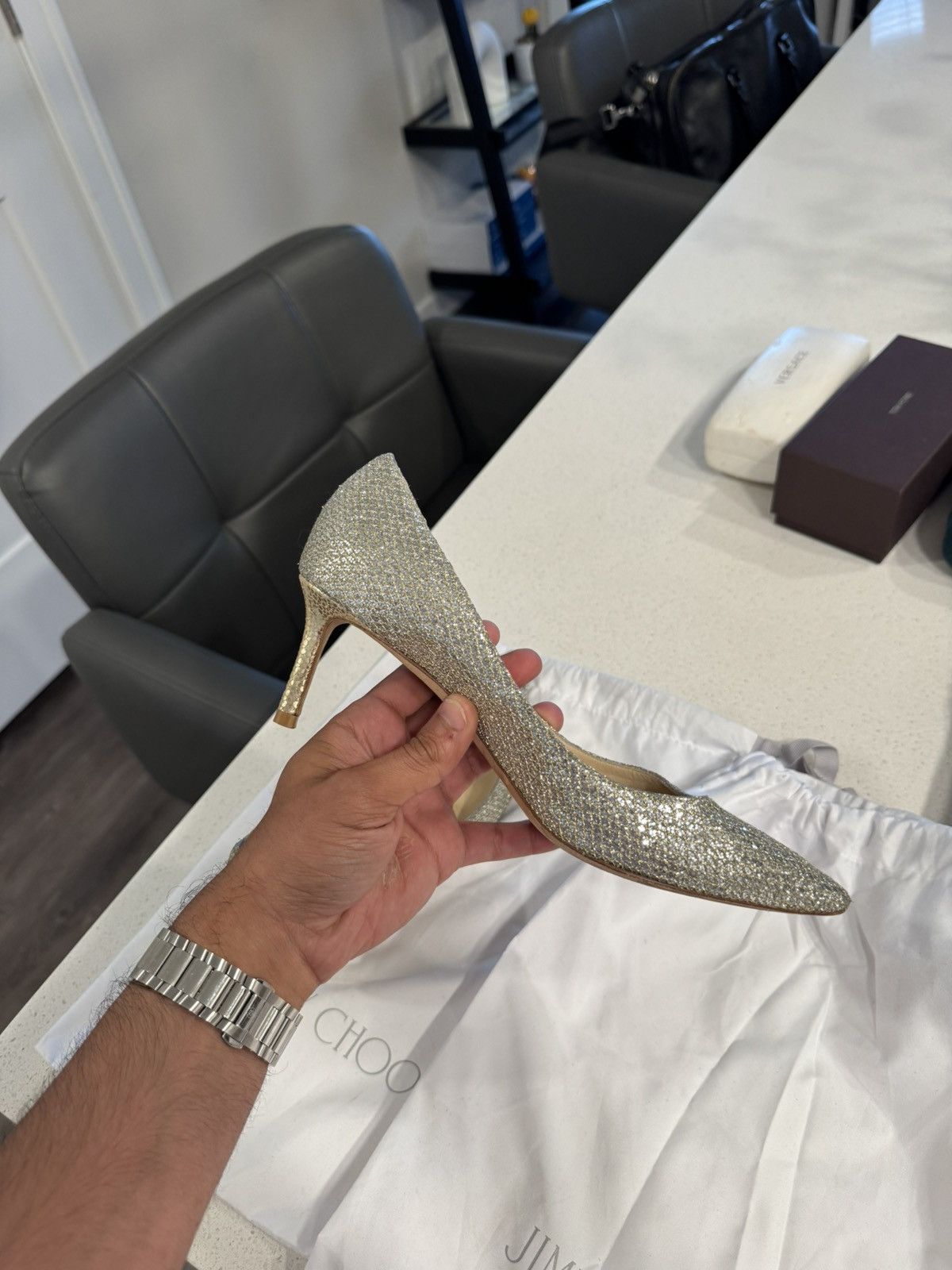 Jimmy Choo Jimmy Choo Romy 100 Glitter Pumps Size US 8.5 / IT 38.5 - 6 Thumbnail