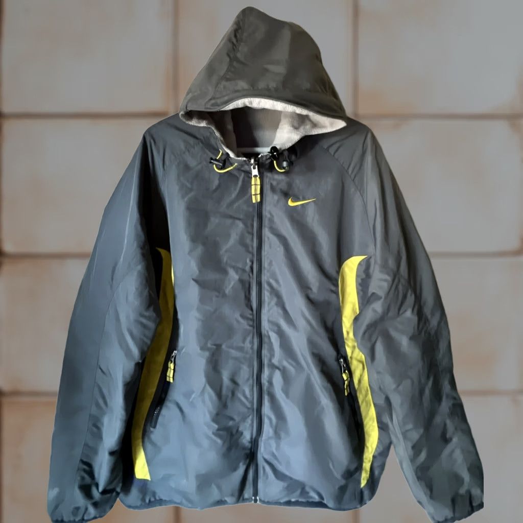 Nike VINTAGE Nike Jacket Mens Large Reversible Nylon Fleece Full Zip Hooded Pockets Gray/Yellow Logo Weathergear 90s Style Mens Size US L / EU 52-54 / 3 - 1 Thumbnail