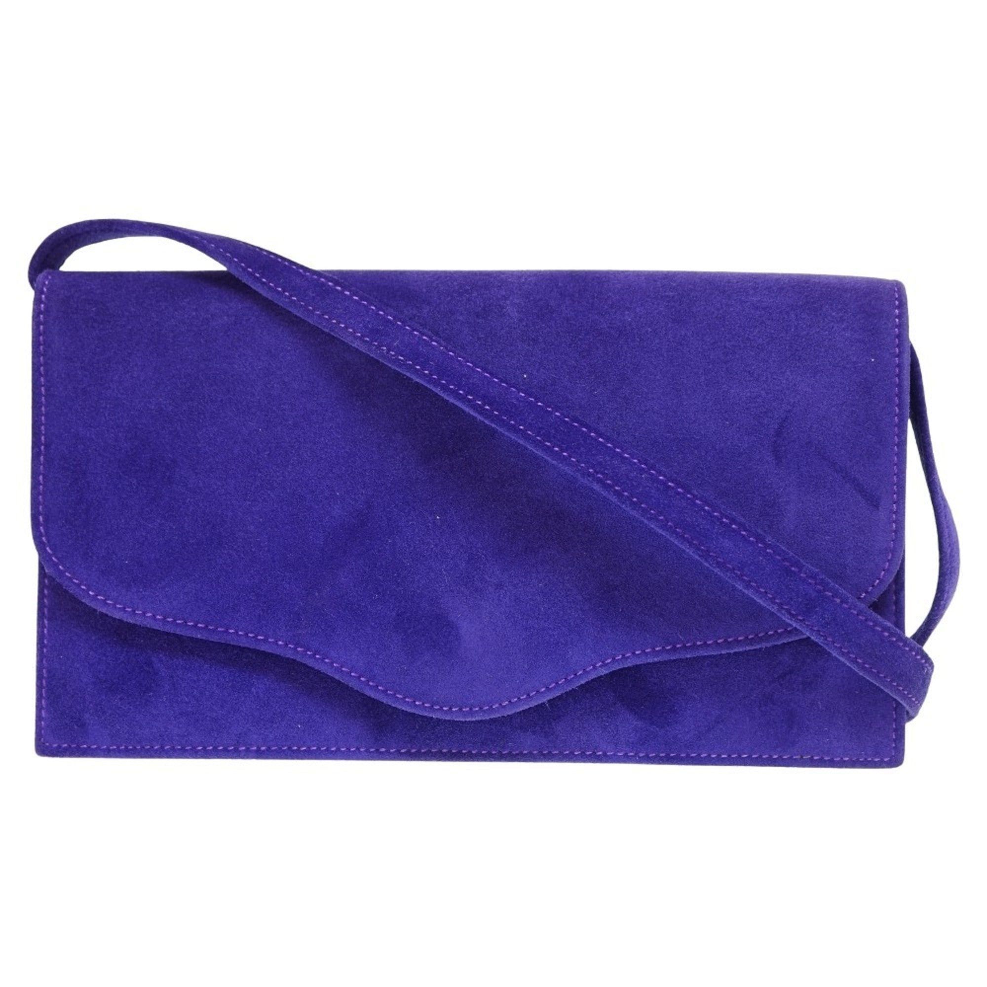 image of Hermes Dobris Shoulder Clutch Bag Purple 〇S Engraved Suede 0058 Strap, Women's