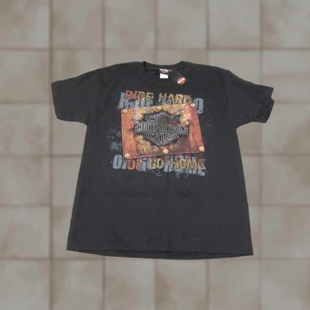 Harley Davidson VINTAGE Harley-Davidson Shirt Mens L Black Ride Hard or Go Home Logo Graphic Print T-Shirt Size US L / EU 52-54 / 3 - 1 Thumbnail