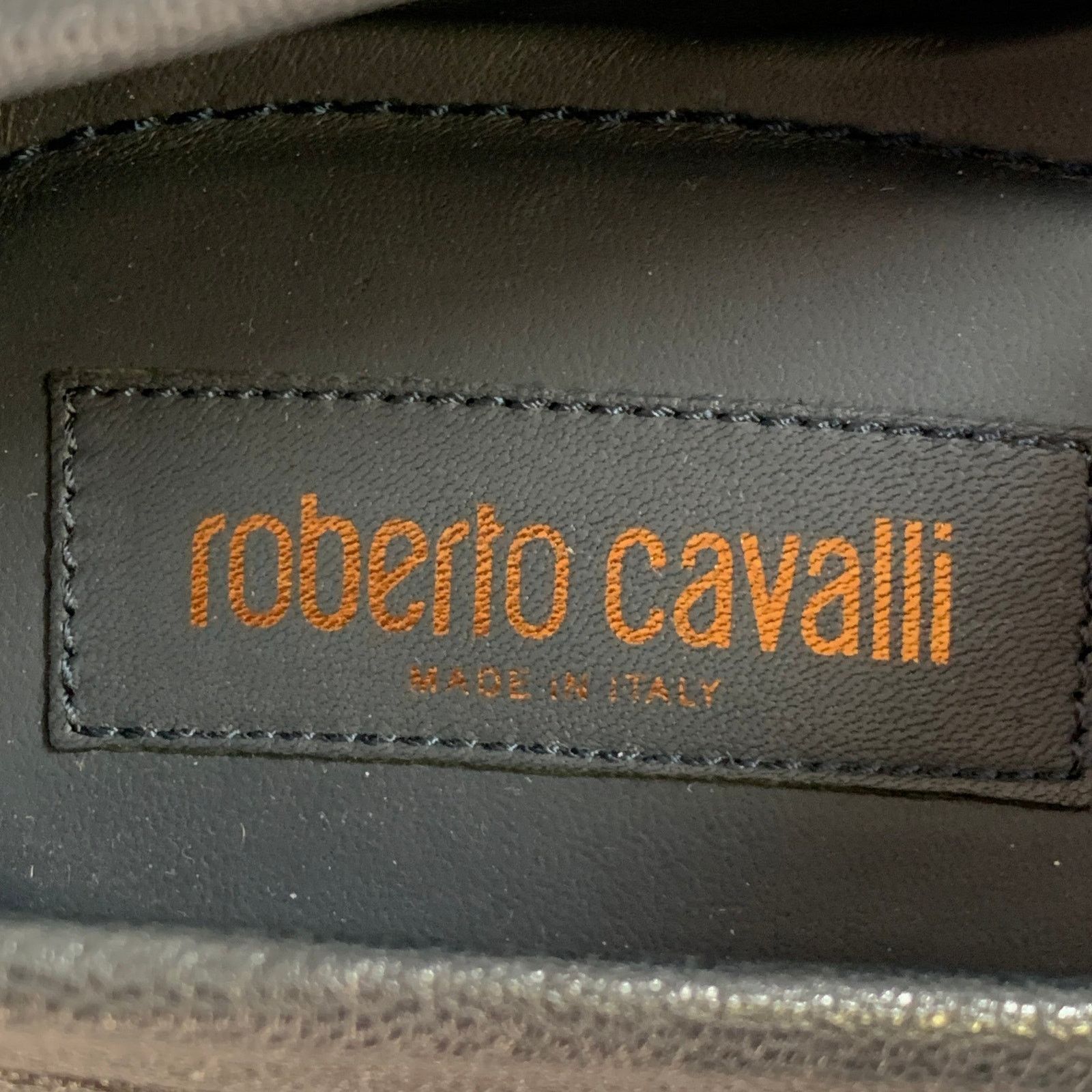 Roberto Cavalli 11.5 Navy Silver Logo Embroidery Leather Drivers Loafers Size US 11.5 / EU 44-45 - 7 Thumbnail