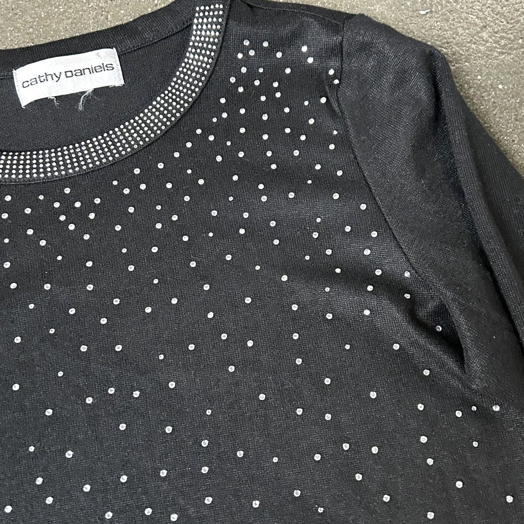 Vintage Cathy Daniels Shirt Womens Medium Black Rhinestone Polka Dot 3/4 Sleeve Jersey Size M / US 6-8 / IT 42-44 - 2 Thumbnail