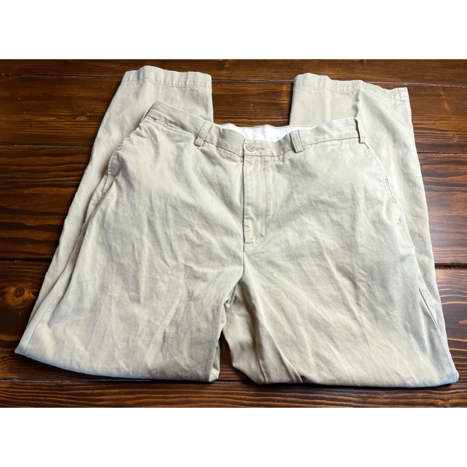 Nautica Nautica Dress Pants Mens 36W36L Tan Chino Clipper Relax Fit NS-83 Regular Inseam 30.5" | Breathable Stretch Front Flat Front Casual Formal Pants Boys? Size US 38 / EU 54 - 2 Thumbnail