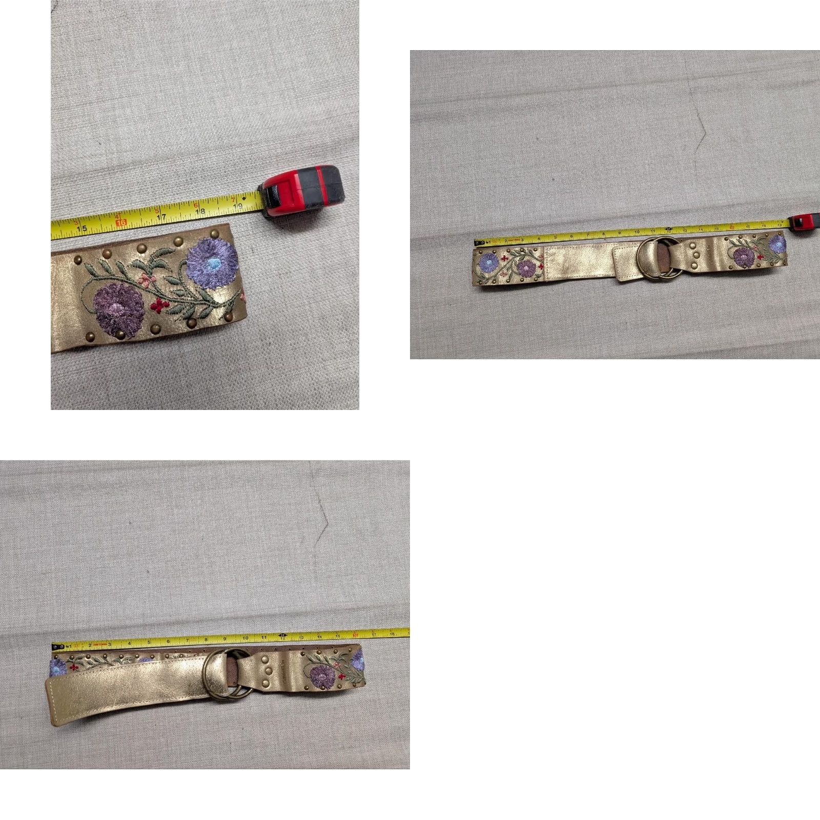 Calvin Klein VINTAGE studded embroidered FLORAL wide belt M golden CORSET leather Y2K 90s Womens Size S / US 4 / IT 40 - 9 Thumbnail